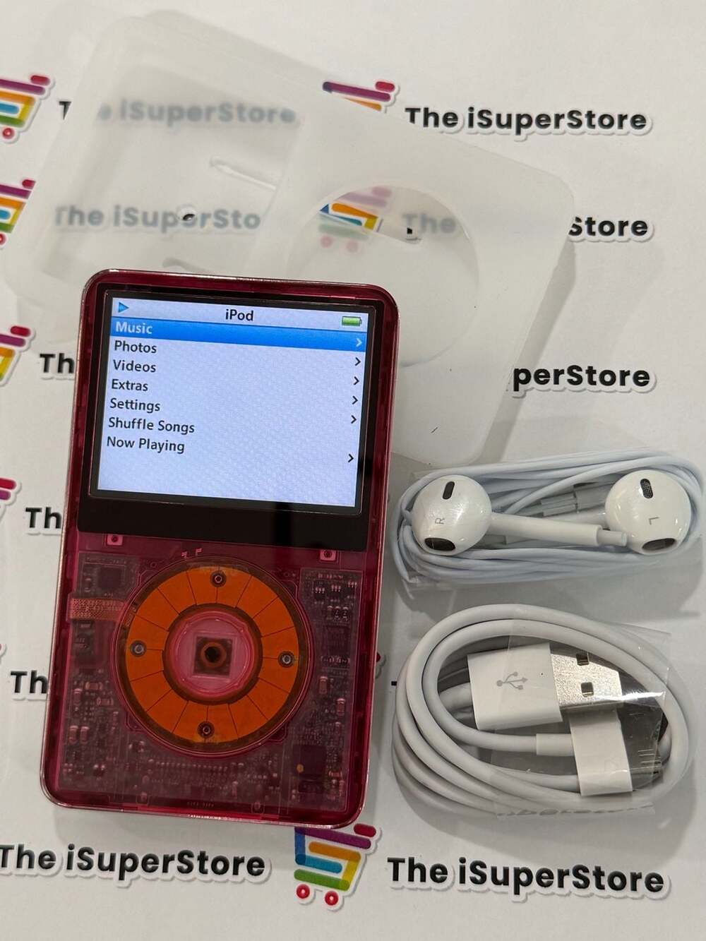 Custom Apple iPod (5th Generation) Clear Pink  MP3 Player 1 YR Warranty